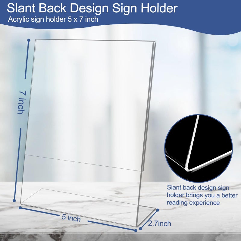 Wbtran Slanted Back Acrylic Sign Holder 5 x 7, Clear Tabletop Sign Holder, Acrylic Stands for Display 5 x 7, Plastic Paper Sign Holder for Office, Home, Restaurant (6 Pack) - Image 2
